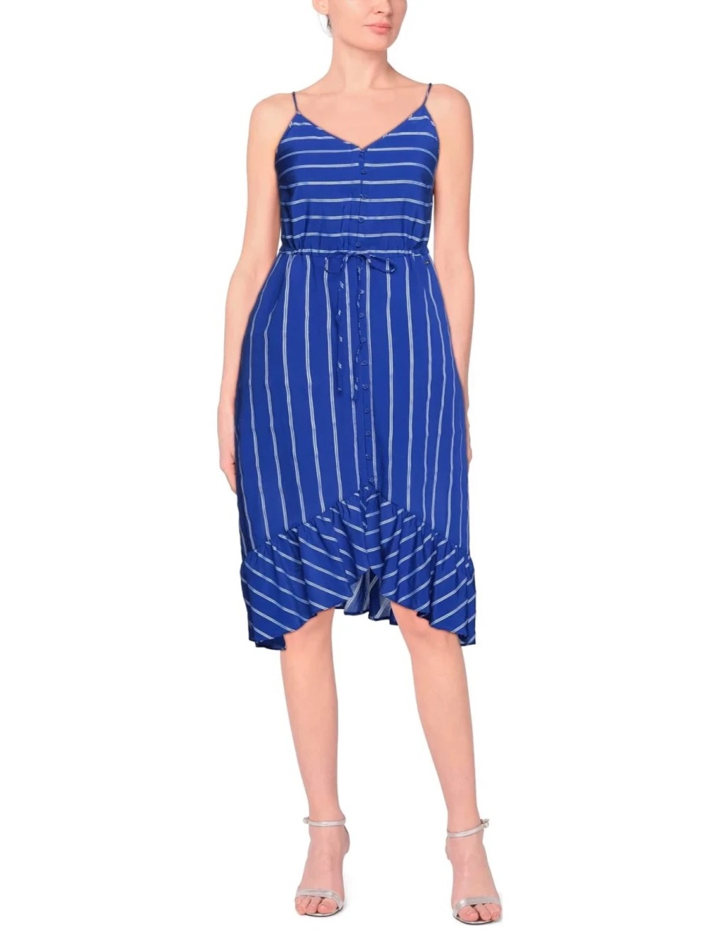 Armani Exchange blue and white striped sleeveless dress